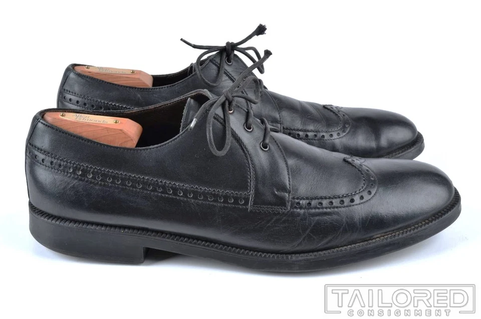 A. TESTONI Solid Black Leather Oxford Wingtip Dress Shoes - 10.5 - Image 2 of 4