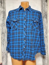 WRANGLER Wrancher Men's XL Blue Black Plaid Long Sleeve Pearl Snap Shirt western