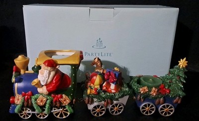 PARTYLITE BEAUTIFUL RETIRED SANTA TRAIN TEALIGHT HOLDER 3PC  ORIGINAL BOX