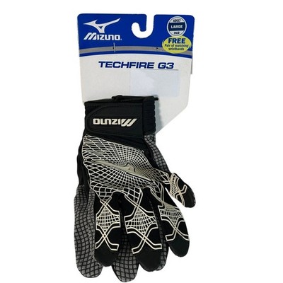 Mizuno Techfire G3 Batting Gloves Adult Large Black White Grey with Wristbands