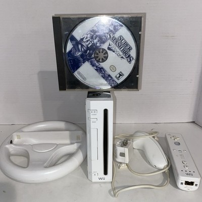 Nintendo Wii RVL-001 White Console Bundle w/ Remote Wheel No Bar Or Power Cord
