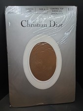 Vtg Christian Dior Pantyhose Size 4 Tan Diorella Control Top Sheer Stretch Leg