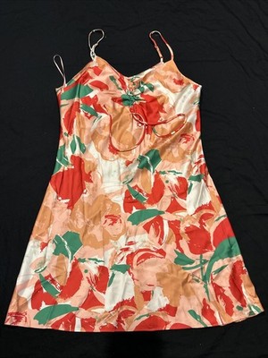 Easel Floral  Sleeveless Dress Women s Size L Boho Summer Satin B15