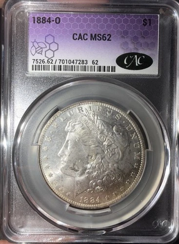 1884-O Morgan Silver Dollar CAC MS62 - New Orleans Mint Trader Bea Purple Label