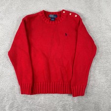 Polo Ralph Lauren Sweater Kids Size 7 Red Cotton Knit Button Shoulder Pony