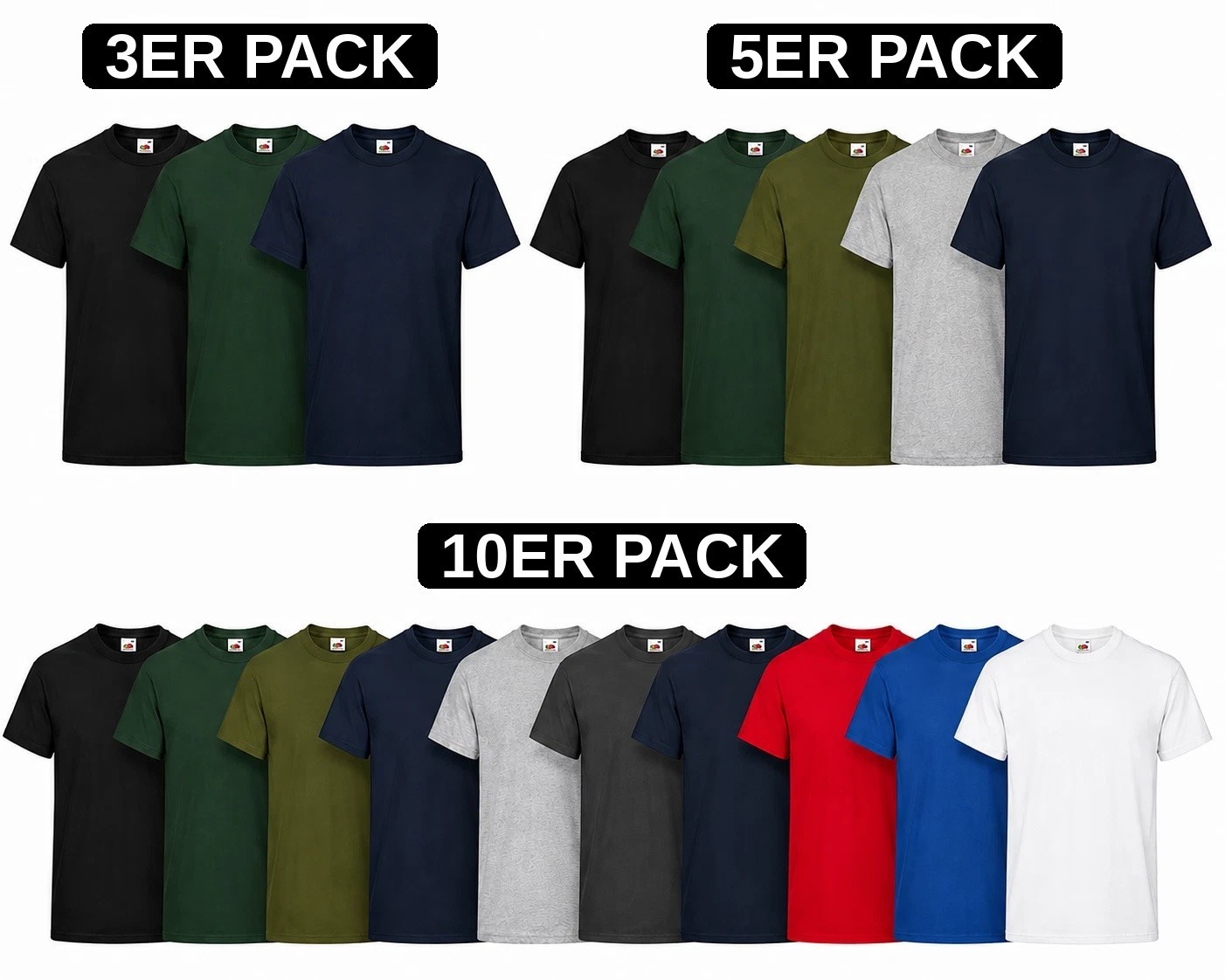 3er, 5er, 10er Pack Fruit of the Loom Valueweight T Mehrpack Herren T-Shirt