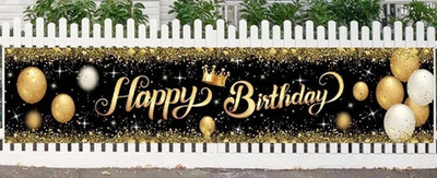 Happy Birthday 180 cm Deko Banner Geburtstagsparty Fahne für Geburtstag goldgelb