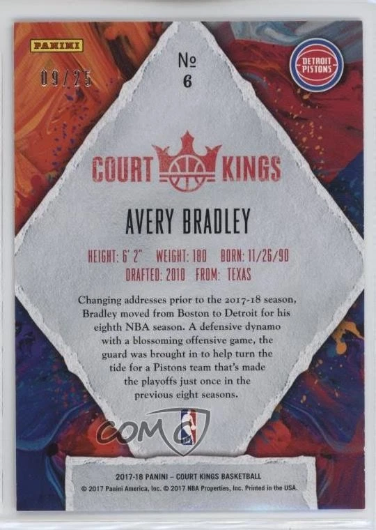 2017-18 Panini Court Kings Sapphire /25 Avery Bradley #6 - Image 2 of 2