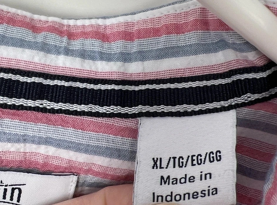 Original penguin men’s XL button down shirt Short Sleeve Striped Pink White Top - Image 4 of 4