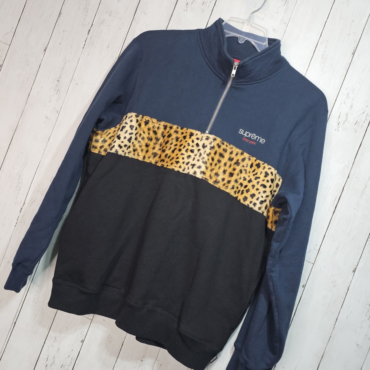 SUPREME LEOPARD ¼ ZIP SWEATSHIRT FW18 2018 Blue Black Classic LOGO