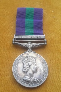 SOLID SILVER ELIZABETH II GENERAL SERVICE MEDAL NEAR EAST SUEZ CRISIS 1956 R.E.