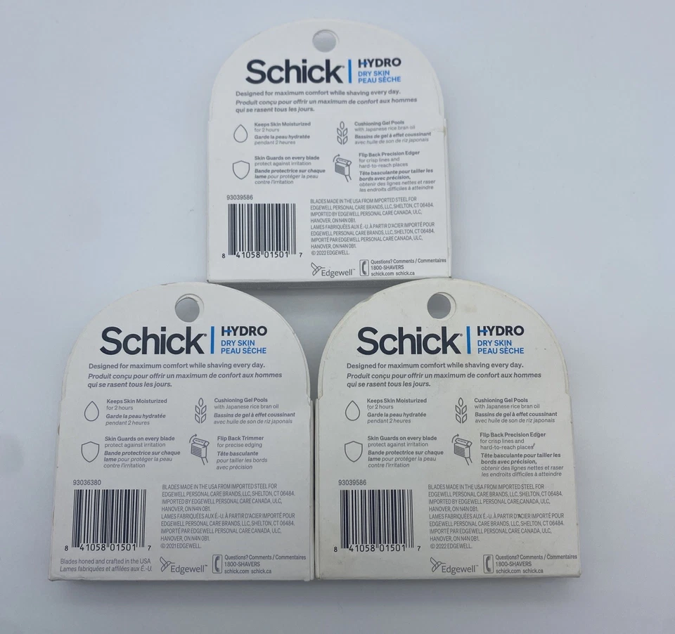 Paquete de 3 - 12 cartuchos - Schick Hydro 5 hojas recargas de afeitar, piel seca Foto 2 de 4