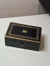 Small jewelry box or watch blackened wood inlaid brass Napoleon III 19th century 