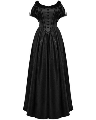 Punk Rave Damen langes Gothic Jacquard Ballkleid Brautkleid - Schwarz