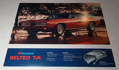 Vintage BF Goodrich T/A Dealer Cardboard Tires Sales Sign 1969 Pontiac GTO