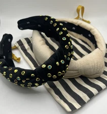 Lele Sadoughi 2 Headbands Kinsey 14K Gold Plate Rainbow Crystal & Velvet Natural