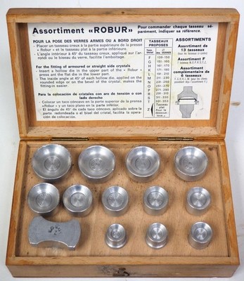 ROBUR Watch Glass Crystal Fitting Tool Set. Dies  Wooden Box.Made France
