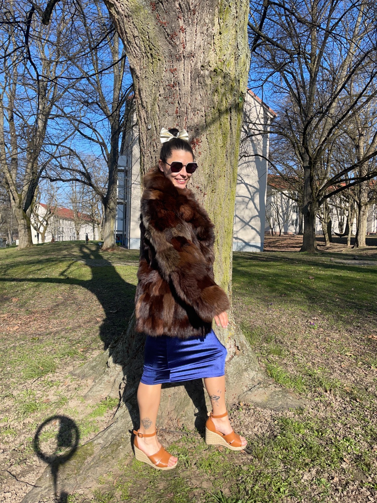 Multi-brown "Patch Work Design" Vintage Fur Coat - image 8