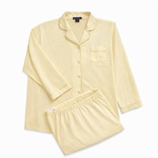 Halston Women  s Pajama Set Size 1X Butter Yellow Satin Collar NEW Tags