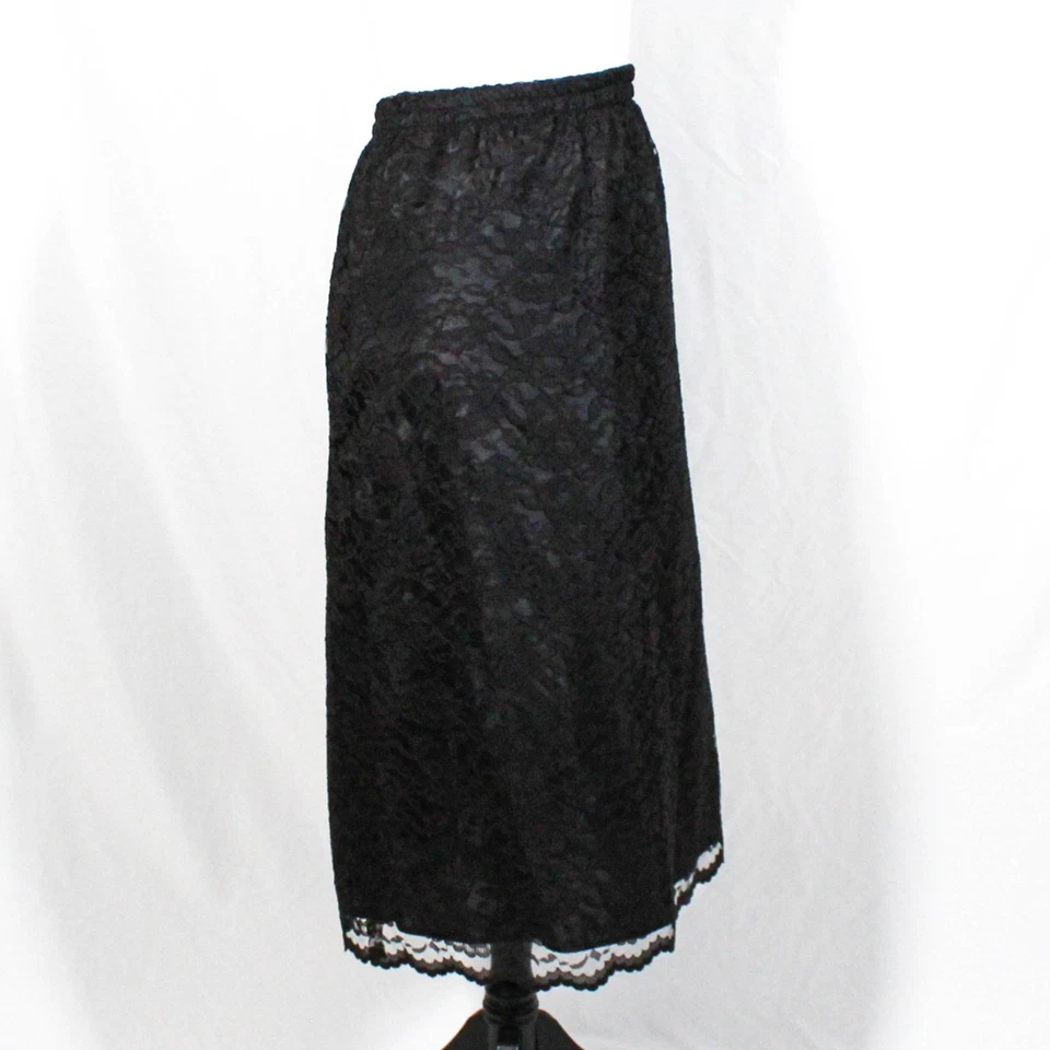 Vintage 80s 90s Black Lace Plus Size Skirt 18W by Chez California Corporate Goth - Image 3 of 4