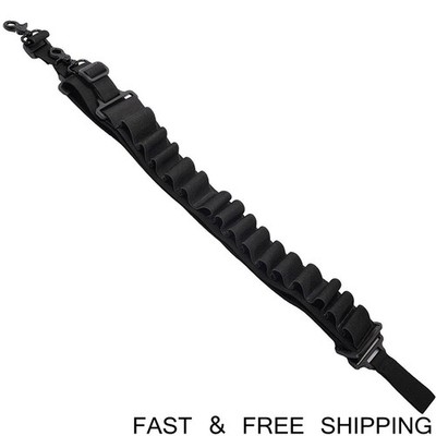 Shotgun 12Ga Black Sling Bandolier Ammo Belts Holder Adjustable 2 Point 15 Shell