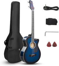 4 String Acoustic Bass Guitar, Full Size Bass Guitar Kit with Portable Guitar Ba