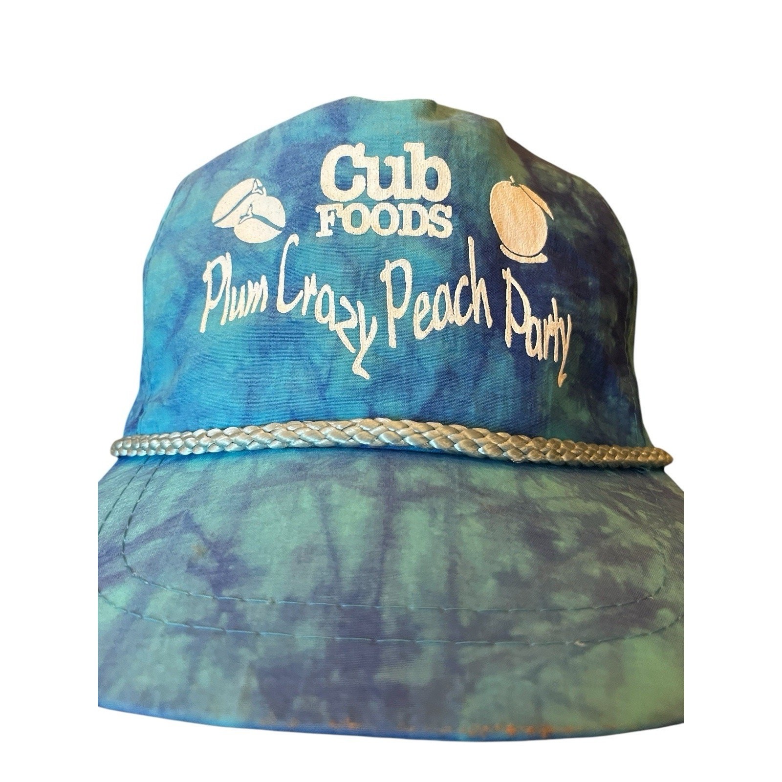 VTG Cub Foods Blue Tye Dye Trucker Hat Cap Plum Crazy Peach Party Rope ...