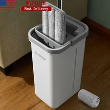 Microfiber Flat Mop Bucket System Self Cleaning Rotatable Mop Washable Pad New