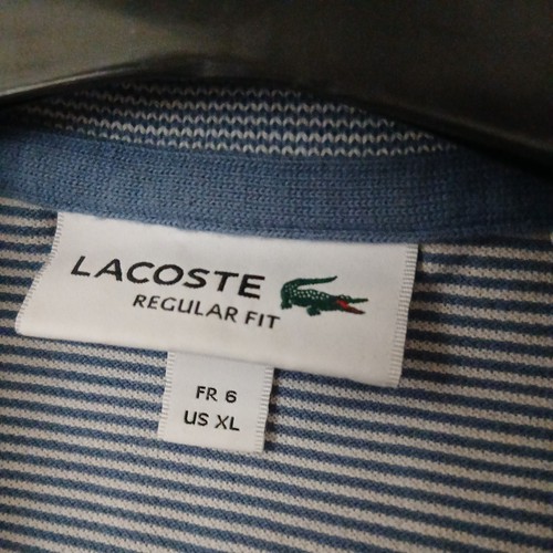 LACOSTE Polo Shirt - Fine White/Light Blue Stripe US size XL - Picture 2 of 11