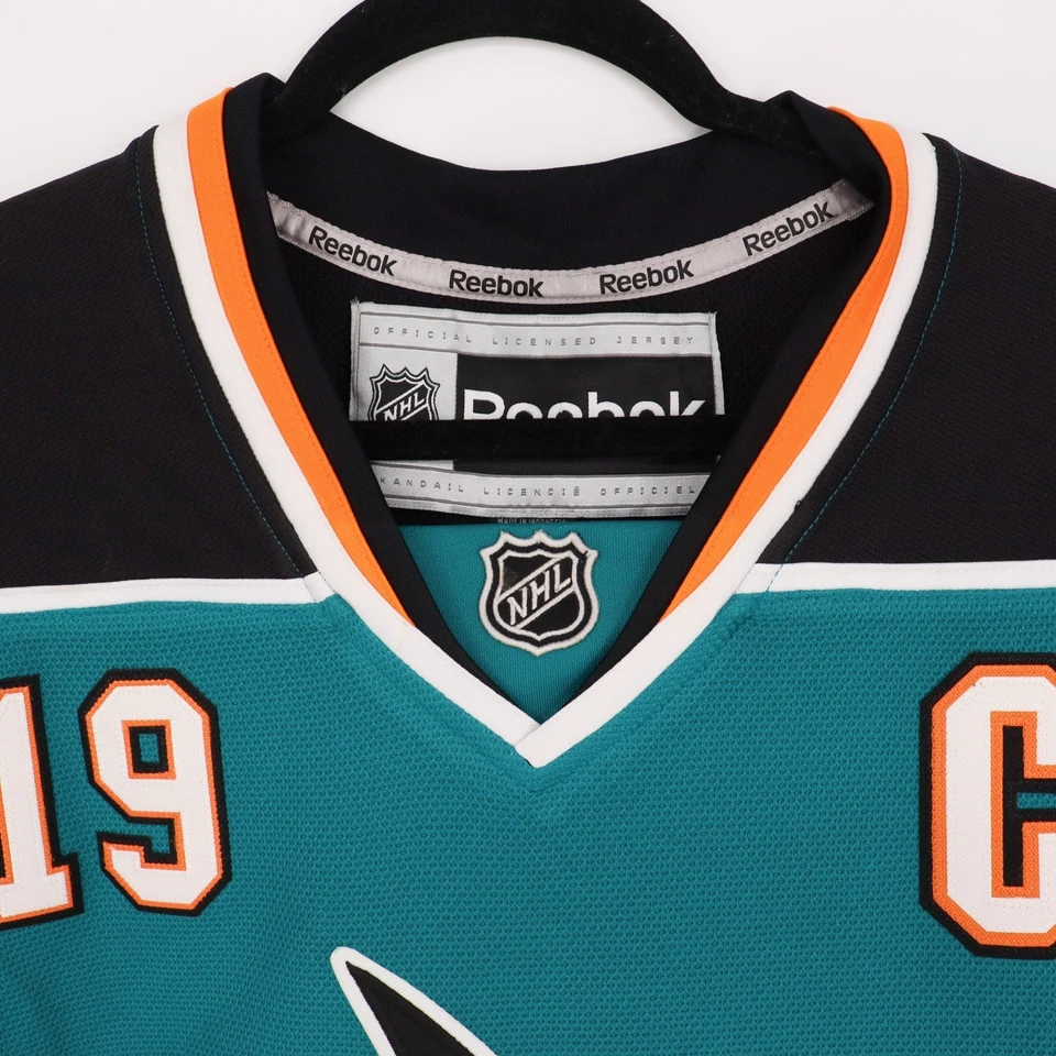 San Jose Sharks Reebok Joe Thornton #19 Size XL NHL Hockey Jersey Teal Black - Image 2 of 4