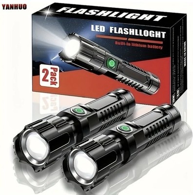 New Year Gift 2-Pack  LED Flashlights, 350 Lumen Ultra-Bright, 3 Modes, Zoomable