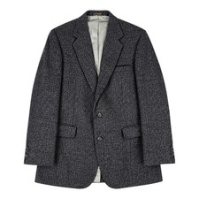 Vtg 80s Haggar Wool Blend Tweed Blazer Sport Coat 40L Gray Micro Check 2 Button