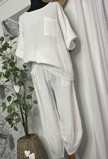 White Co-Ord Set Harem Trousers & Relaxed Fit Top. Size 8-14. Boho. BNWT