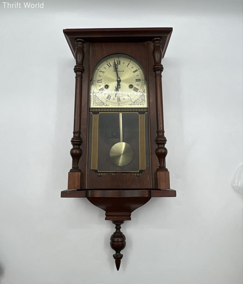 Wentworth Traditional Wood Wall Clock Pendulum Roman Numerals Tested No Key