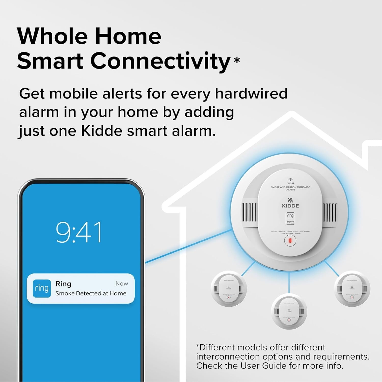 Kidde Smart Smoke and Carbon Monoxide Detector, Ring App Enabled RGCUAR-RW