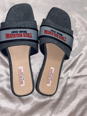 True Religion Denim Blue Remy Logo Band Sandal Women s Size 11