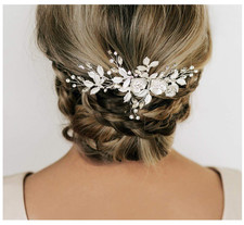 Comb, Handmade Wedding Hair Accessory with Rhinestones, Silver, for Brides and B