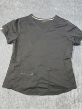 Scrubstar Scrub Top Womens XL Black V-Neck Medical Uniform Shirt White Trim