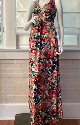 Loveappella Floral Print Empire Waist Jersey Stretch Maxi Dress Size Small  NWT | eBay