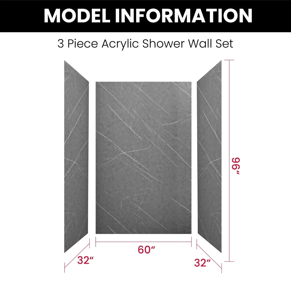 Kit envolvente de ducha y paneles de pared de bañera y ducha de 3 piezas en gris EasyClean Foto 3 de 4