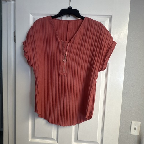 New Coral Breezy Crinkle Blouse Cuffed main image 0