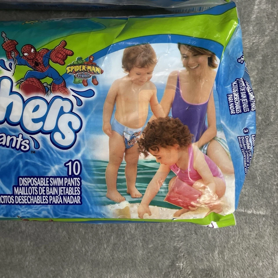 Pantalones de natación Pampers Splashers Spider-Man & Friends 2006 nuevos de colección talla 6 (2) paquete de 10 Foto 3 de 4