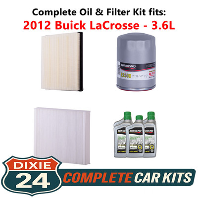 Fits: 2012 Buick LaCrosse 3.6L Complete Cabin, Air & Oil Filter Kit (5W-30)