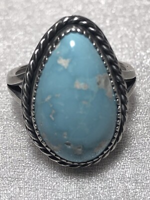 Southwestern Natural Sky Blue Turquoise Ring, Handcrafted Sterling, size 7.5