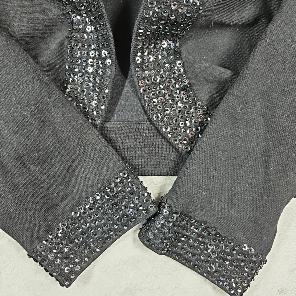 Suéter para mujer Spense negro recortado manga 3/4 negro lentejuelas y cuentas talla M Foto 4 de 4