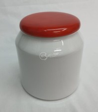 Barattolo in ceramica bianca con coperchio in legno colore rosso 18x16 cm cucina