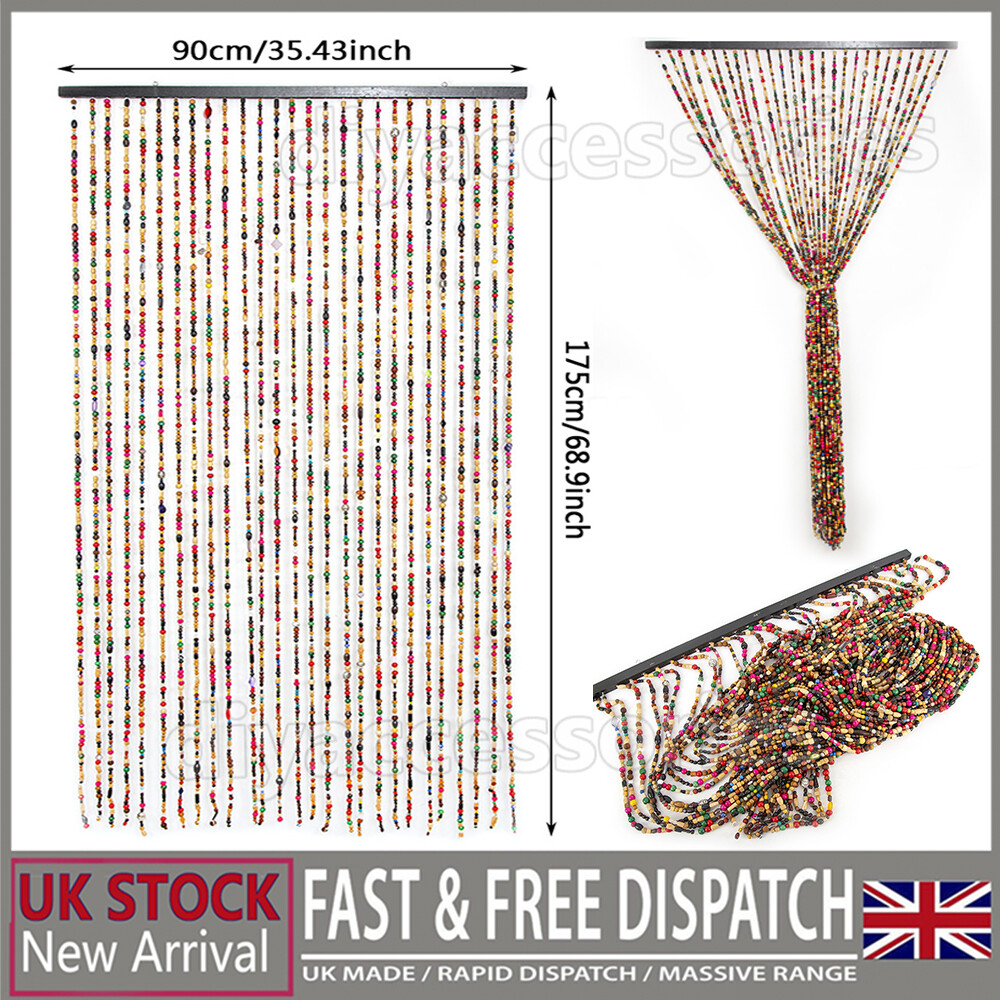 90x175cm Door Hanging Wooden Bead Curtain Colourful String Fly