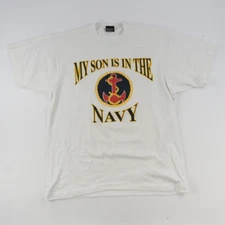 Vintage My Son is in the Navy T-shirt Sz. Large Screen Stars Best White 90's