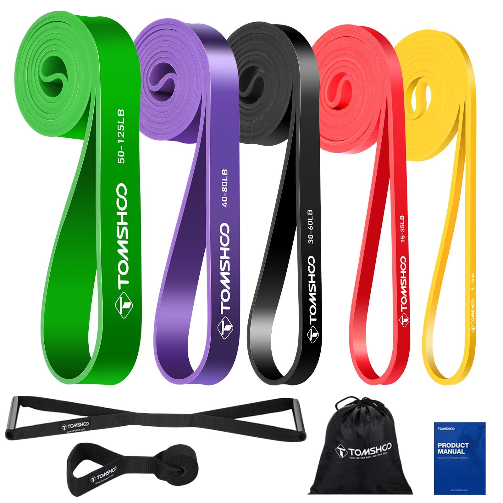TOMSHOO 5Pcs Resistance Bands Pull Up Assistance Bands Workout Exercise Long ...