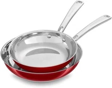 KitchenAid Stainless Steel 8" and 10" Skillet Griddle Pan Cookware, Red